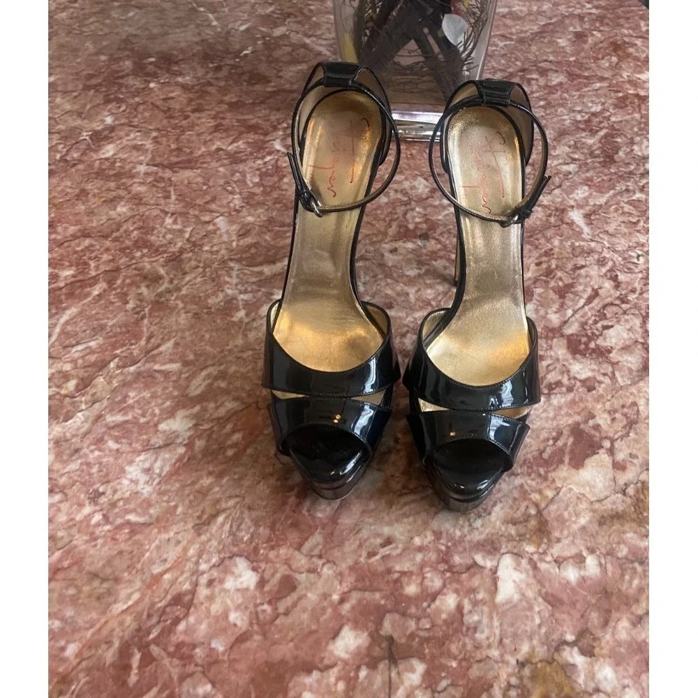 WALTER STEIGER Black Patent PLATFORM CURVED HEEL Shoes Size EU 39/ US 8.5, $895